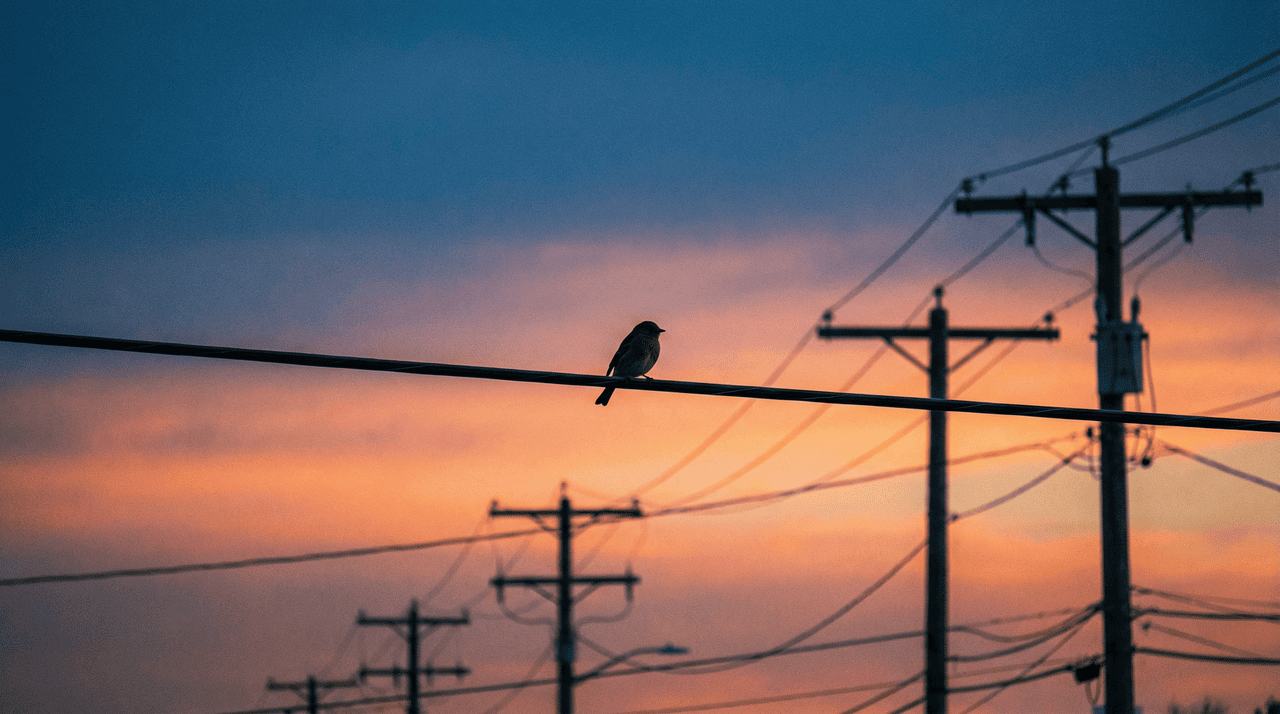 O pássaro ao pousar em um único cabo elétrico não oferece um caminho para que a energia flua em direção ao solo ou para outro condutor de carga