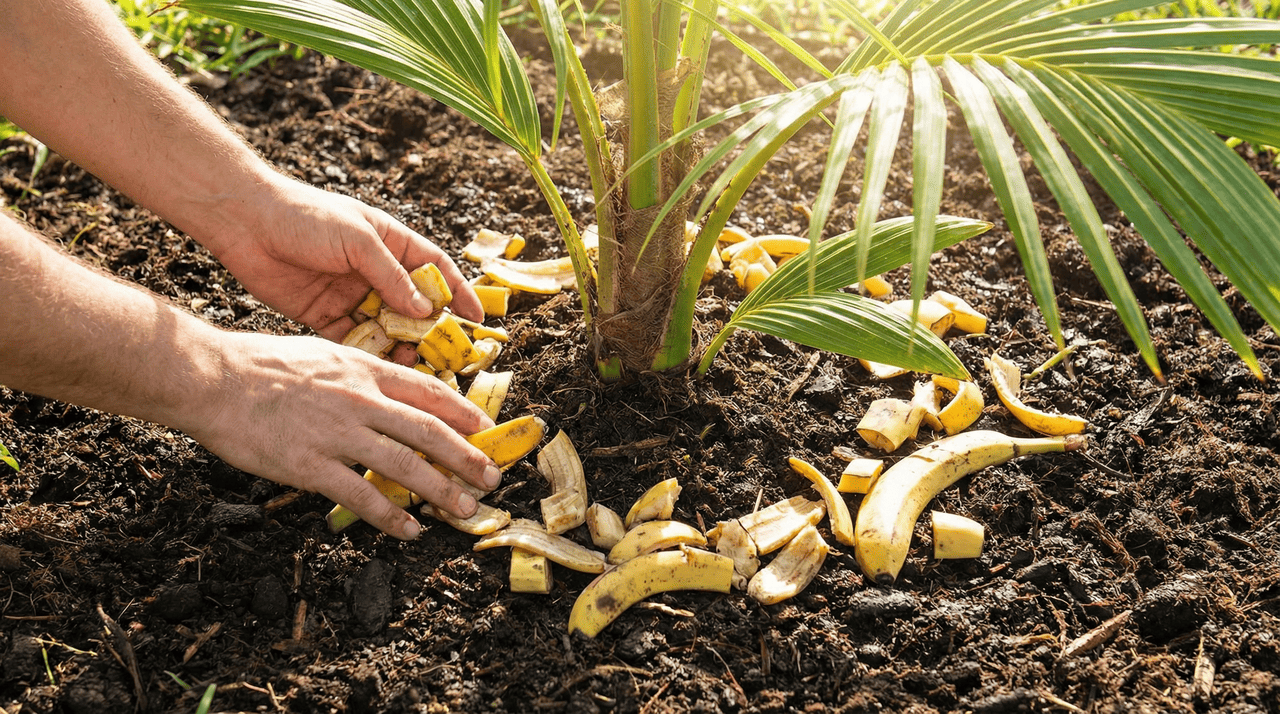O ingrediente que jardineiros experientes utilizam para estimular coqueiros anões improdutivos é a casca de banana