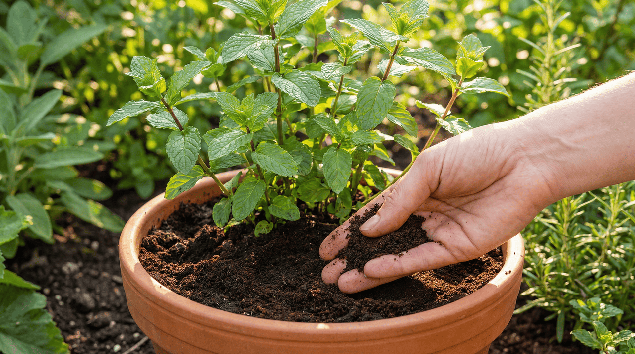 A borra de café é um dos fertilizantes orgânicos mais completos que existem para ervas aromáticas como a hortelã.