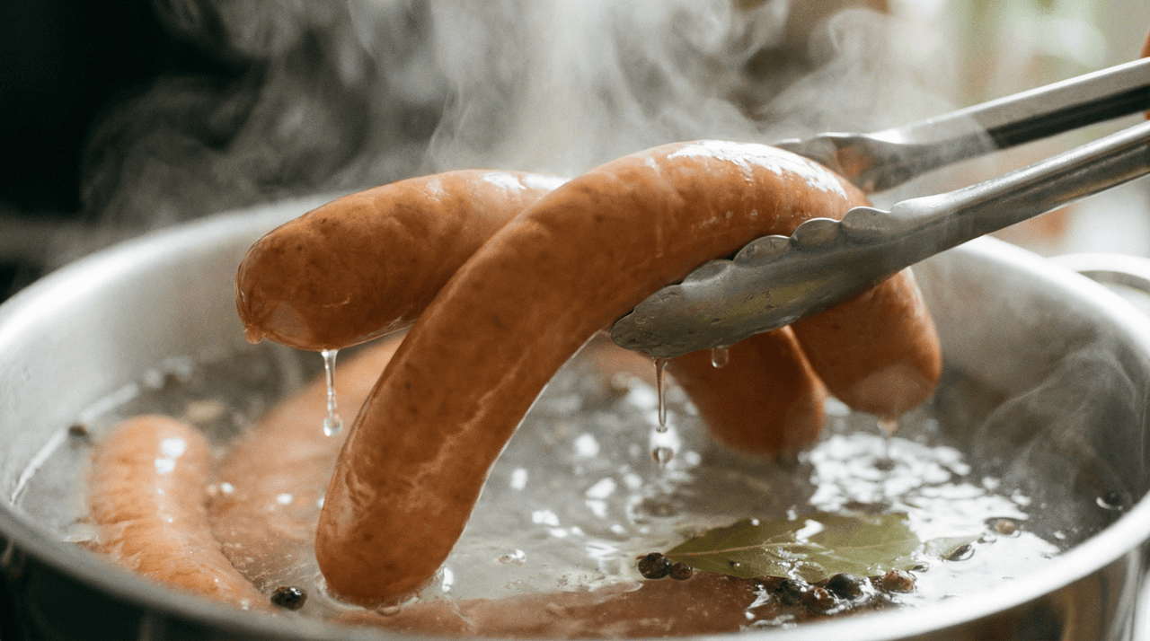 O segredo está na proporção e na técnica. Não é necessário cozinhar a salsicha diretamente em cerveja pura