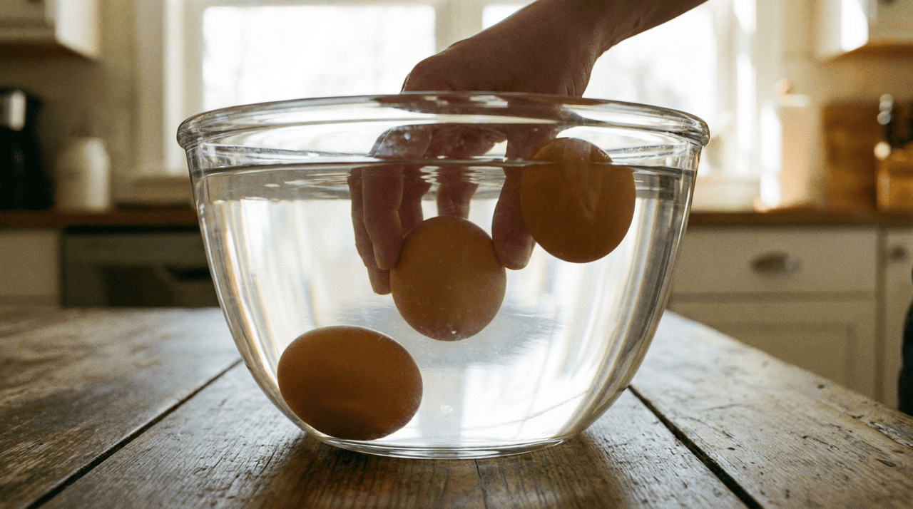 Cada posição que o ovo assume dentro da água corresponde a um estágio diferente de frescor e indica com clareza o que fazer com ele na cozinha