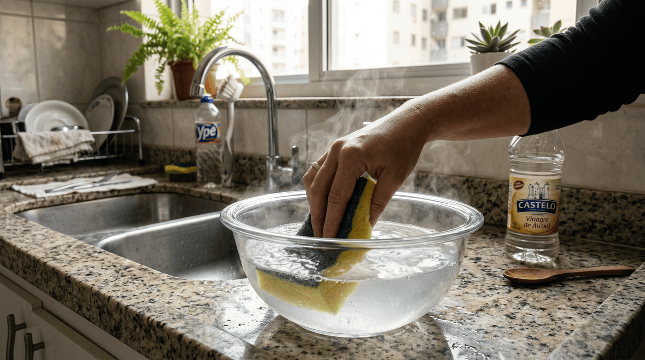 O vinagre branco contém entre 5% e 8% de ácido acético, um ácido orgânico com potente ação antimicrobiana