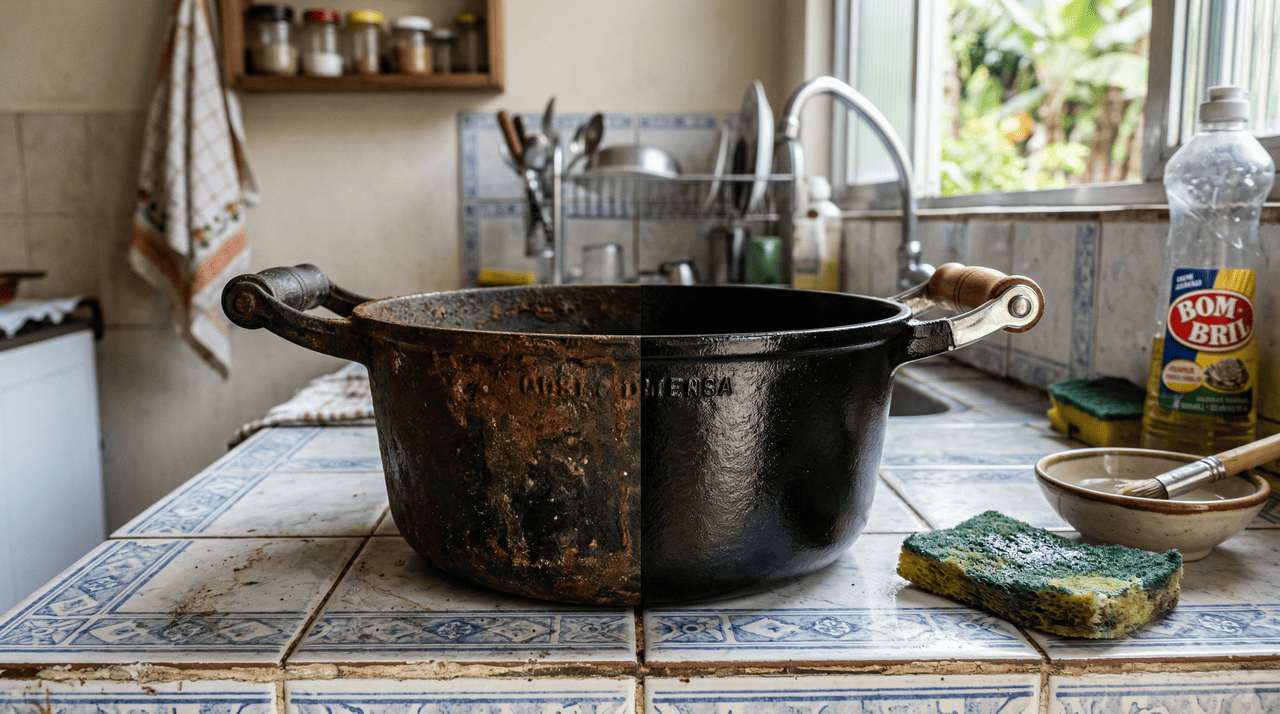 Antes de qualquer tentativa de recuperação, é importante observar o material da panela e o estado geral da peça