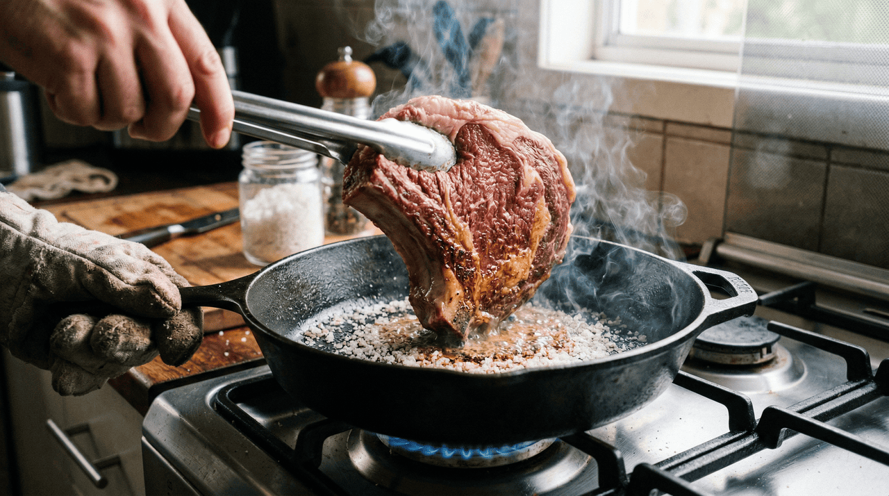 A reação de Maillard é a responsável por aquela crosta dourada e irresistível que se forma na superfície da carne quando ela toca uma superfície quente