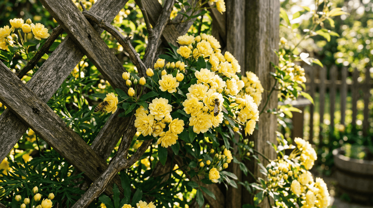 O rosal de Banksia oferece uma lista generosa de vantagens para quem quer deixar o jardim mais bonito e funcional