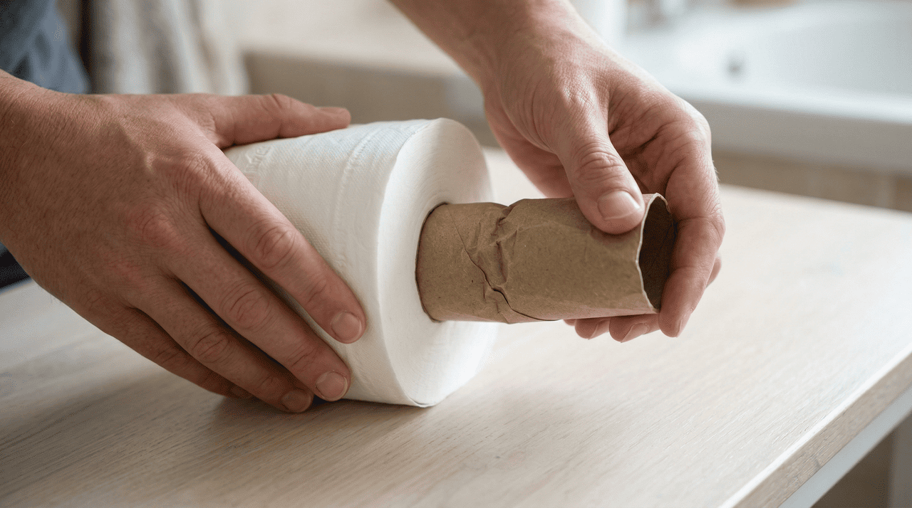 Depois de remover o tubo de papelão, a forma mais prática de usar o papel higiênico é puxando pelo centro.