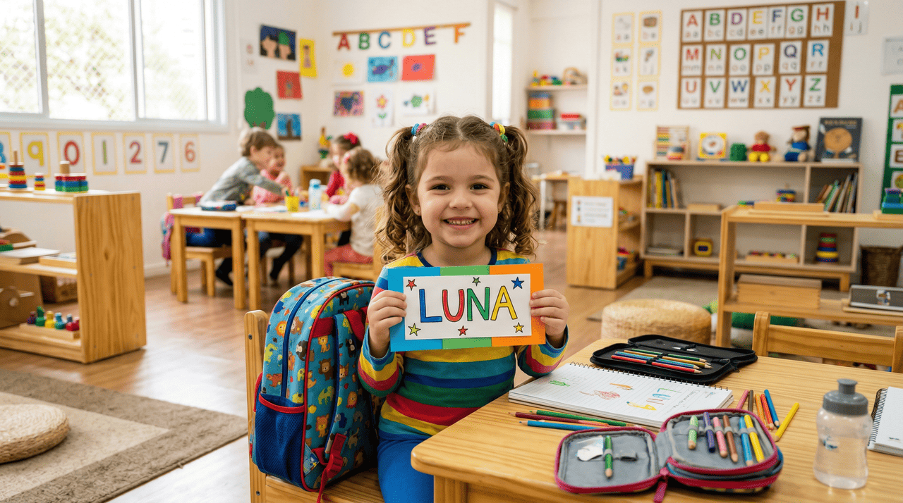 O processo de escrita começa com rabiscos que tentam reproduzir as letras do próprio nome