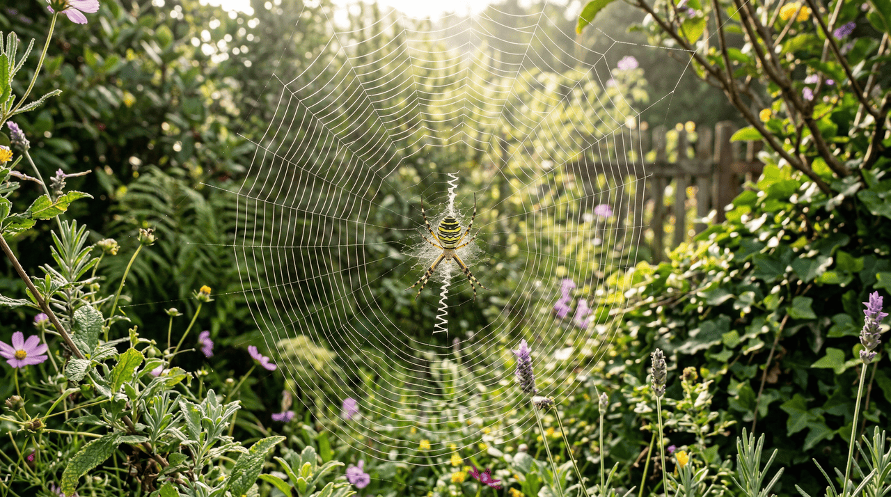 A aranha de jardim atua como uma sentinela eficiente que monitora o espaço aéreo do seu quintal de forma constante e estratégica