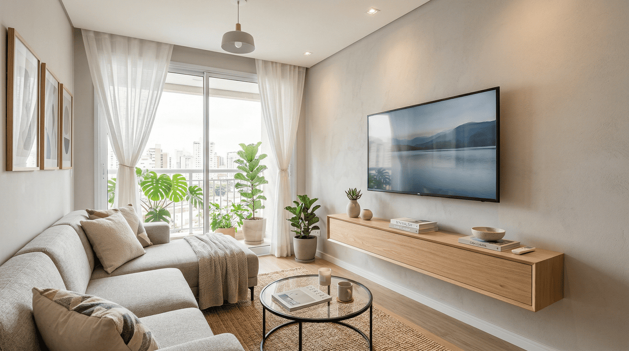 Entre os racks de TV que estão saindo de moda, um dos primeiros a ser deixado de lado é o painel gigante de madeira escura e pesada.