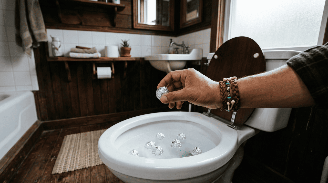 O papel alumínio, quando amassado em formato de bolinha, se torna levemente abrasivo, com pequenas bordas irregulares que ajudam a soltar resíduos,