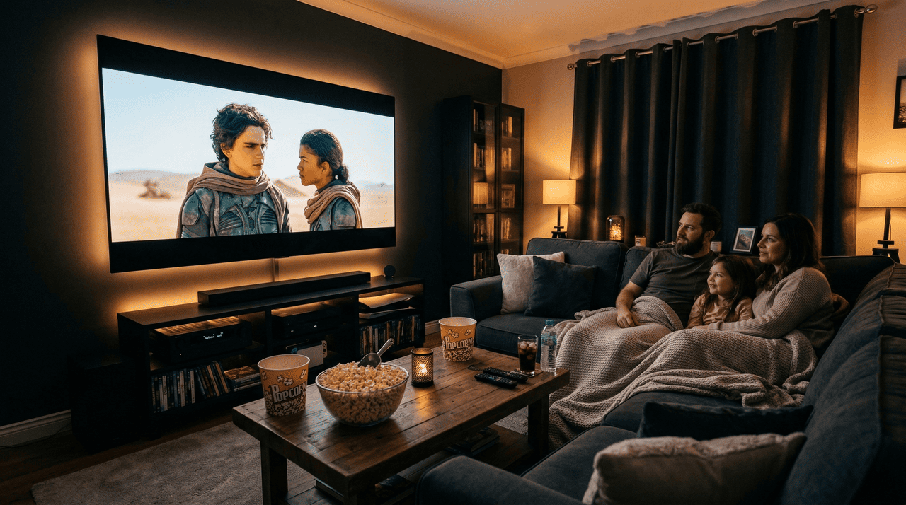 Para criar um pequeno cinema doméstico econômico, o que mais faz diferença são imagem, som e ambiente