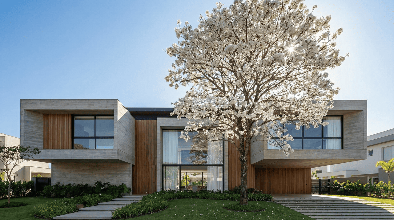 A escolha de uma árvore ornamental de alto impacto visual é o segredo para transformar um terreno comum em um cenário de cinema