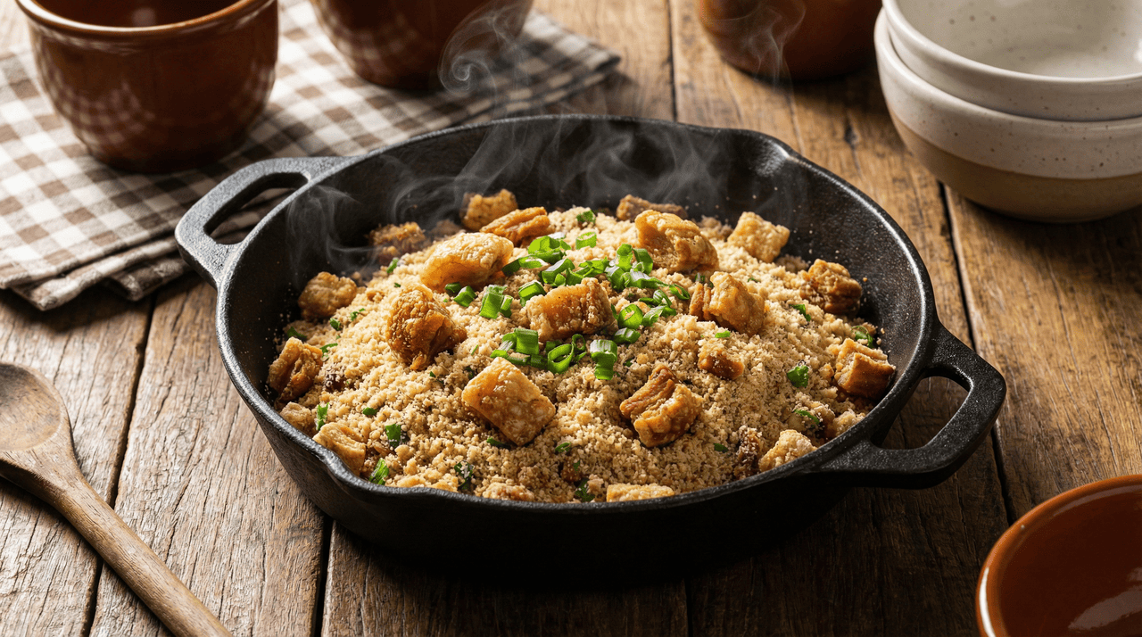 A diferença fundamental entre a farofa caseira das avós e a que a maioria das pessoas faz hoje está na gordura