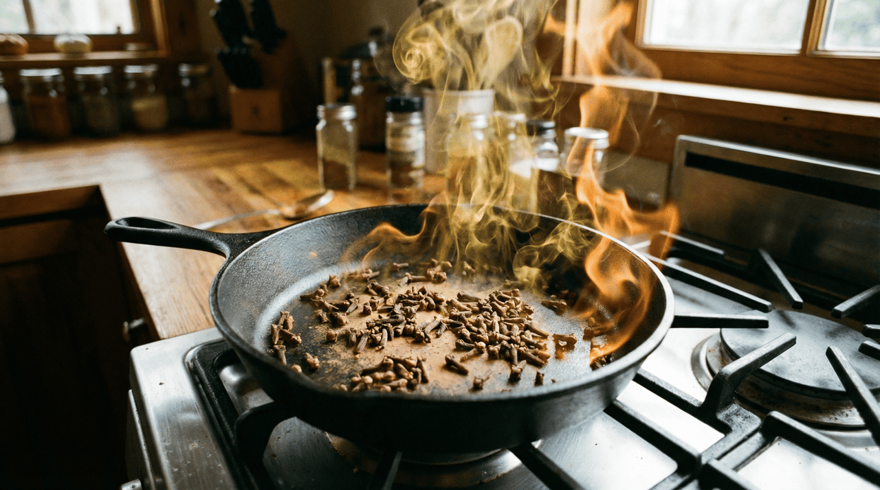 O aroma do cravo-da-índia tostado permanece ativo no ambiente por algumas horas, dependendo da ventilação do cômodo.