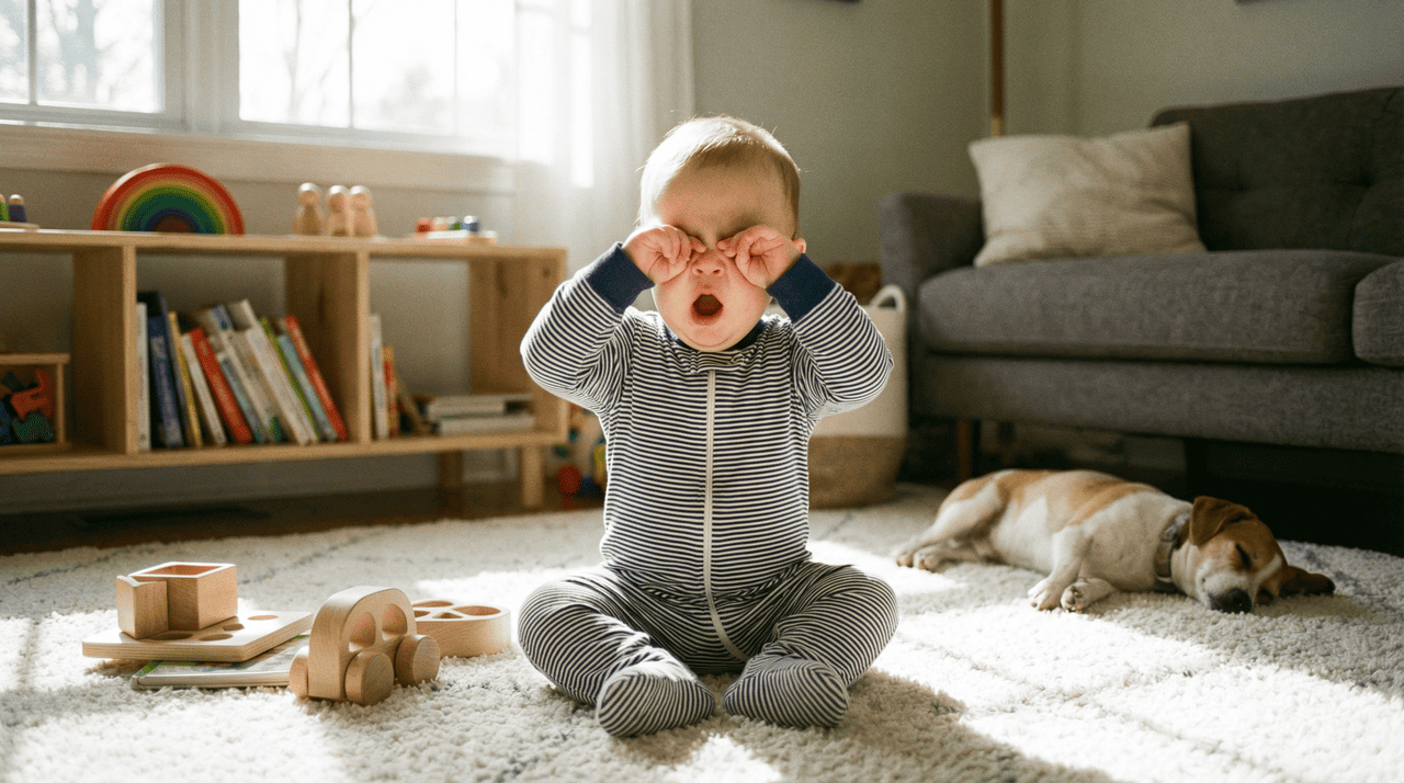 O ato de esfregar os olhos é um dos sinais clássicos de que o sistema nervoso do pequeno está começando a ficar sobrecarregado pela fadiga acumulada durante o dia