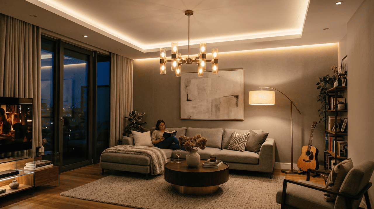 Ao montar o projeto de iluminação, confiar apenas em um ponto de luz no teto costuma deixar o ambiente sem graça e pouco funcional.