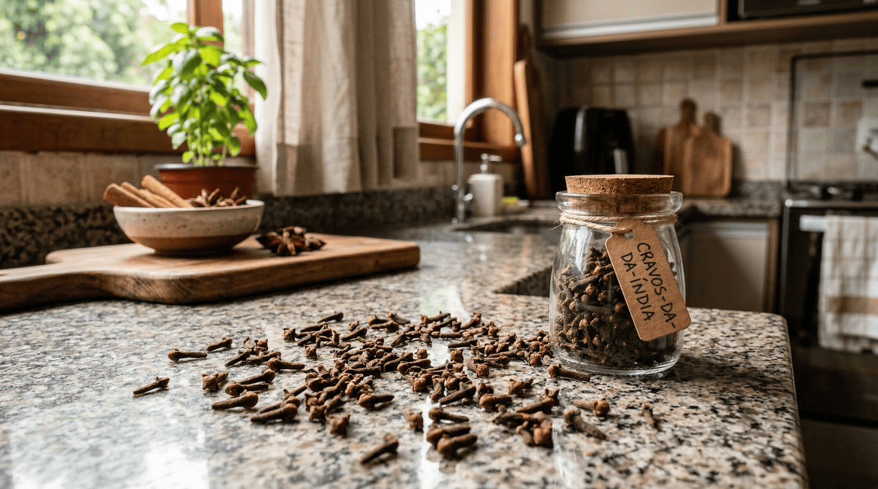 O cravo-da-índia possui um aroma intenso e característico que funciona como uma barreira sensorial para os insetos, dificultando a comunicação e a identificação das trilhas de comida