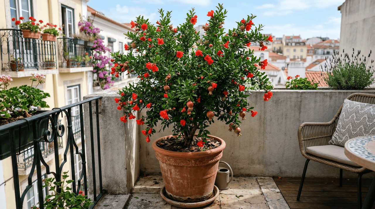 A escolha do recipiente é tão decisiva quanto a da variedade para o sucesso da romãzeira em vaso.