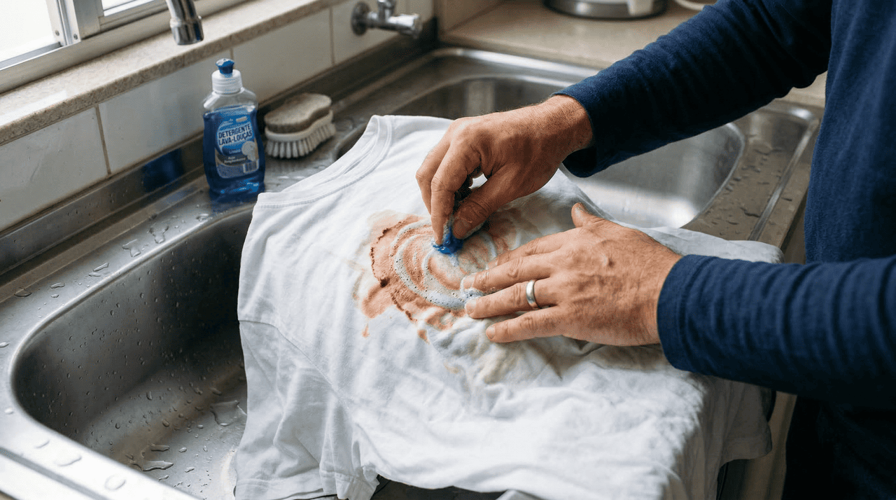 A mancha em roupa branca chama mais atenção porque não há cor para disfarçar o contraste.
