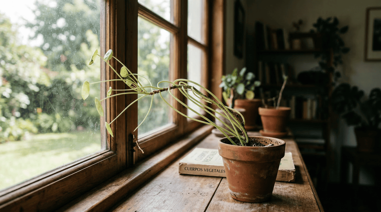 Planta de interior esticada demaisé aquela que apresenta estiolamento: cresce demais em altura, com pouca sustentação e baixa densidade de folhas