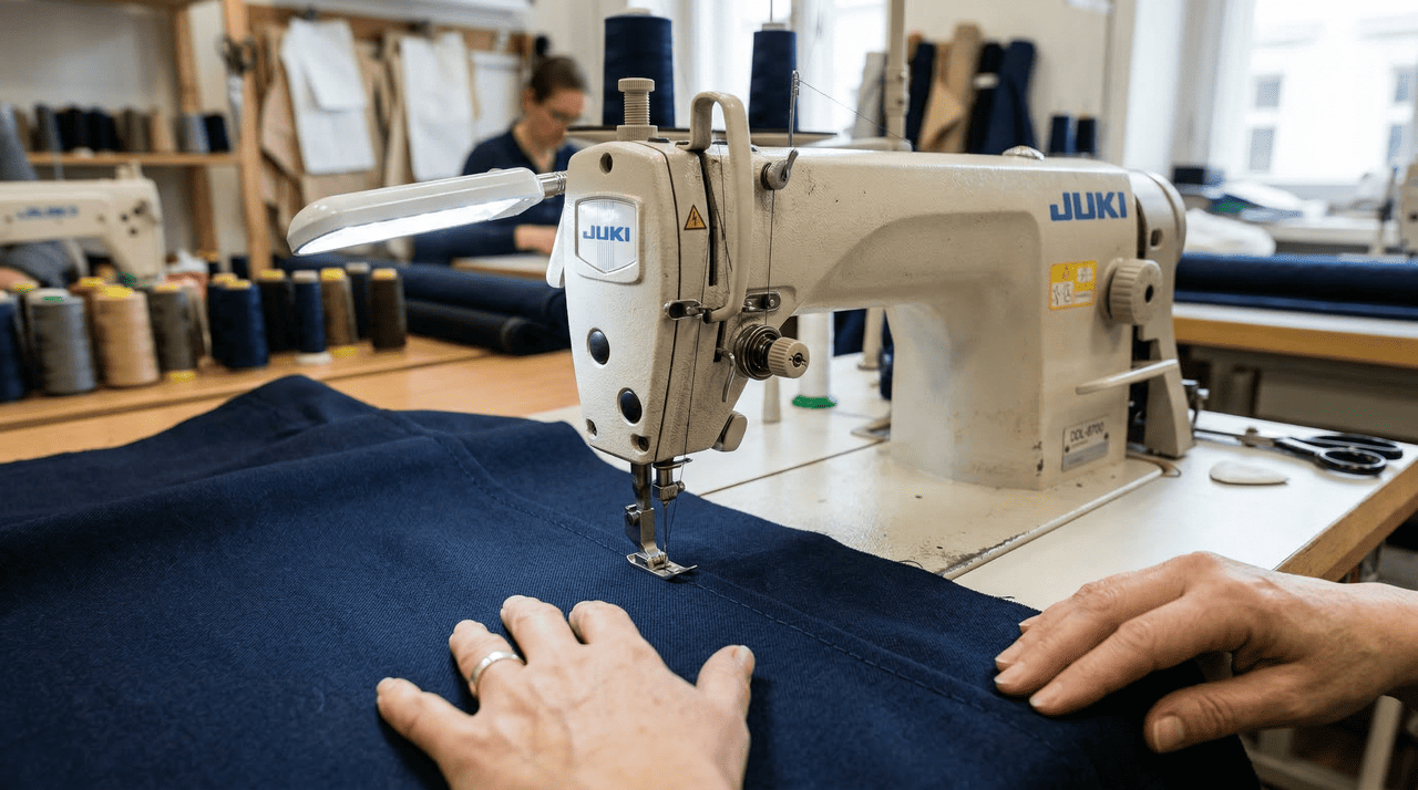 A busca pela perfeição nas passarelas começa com a disciplina na condução da máquina de costura, onde a atenção aos detalhes define a elegância da silhueta