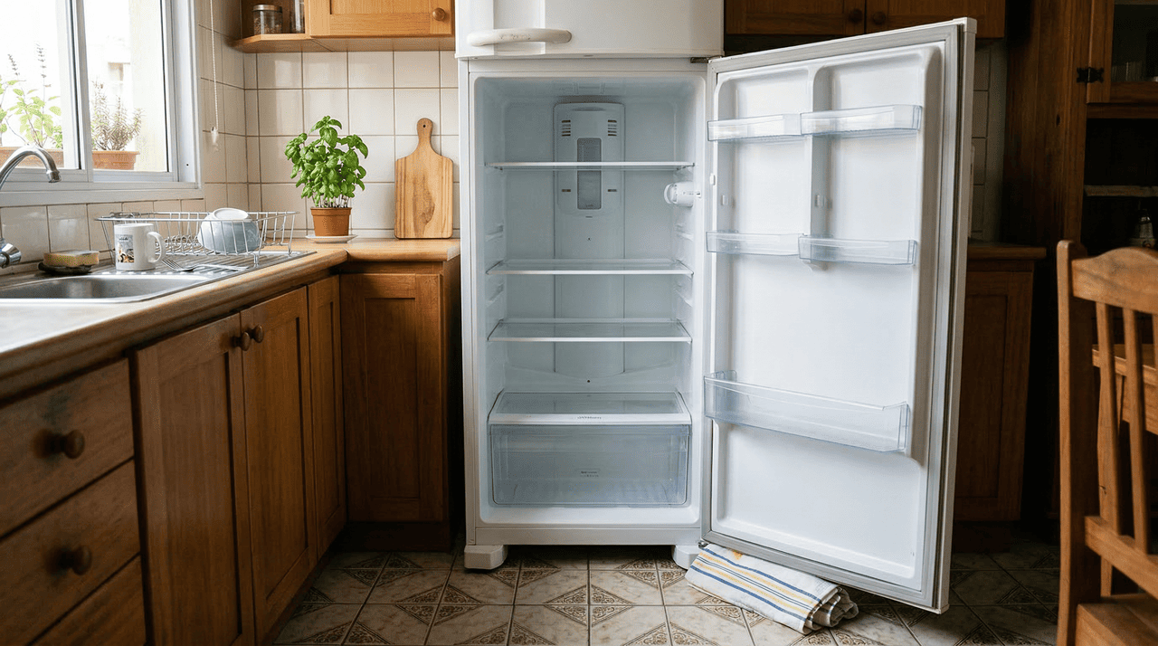 Ao manter a porta da geladeira levemente entreaberta, cria-se uma passagem contínua de ar entre o interior e o ambiente externo