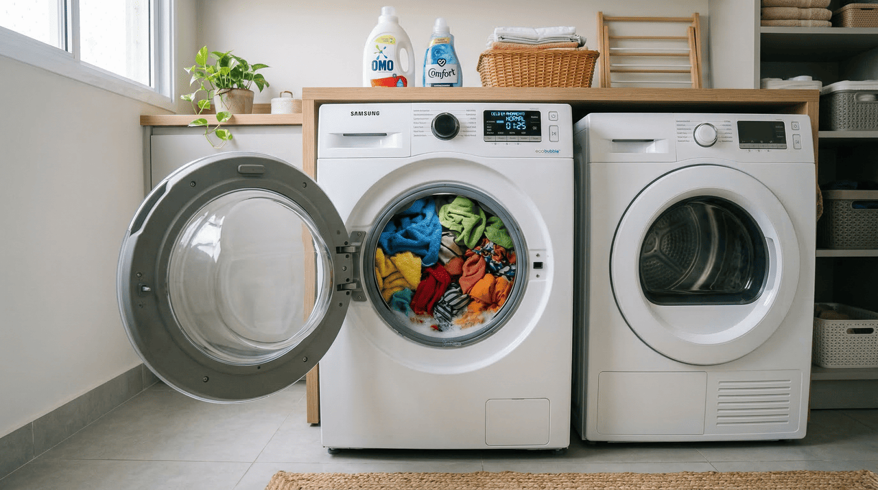 O custo de lavar roupas na máquina depende basicamente de três pilares: energia, água e produtos de limpeza