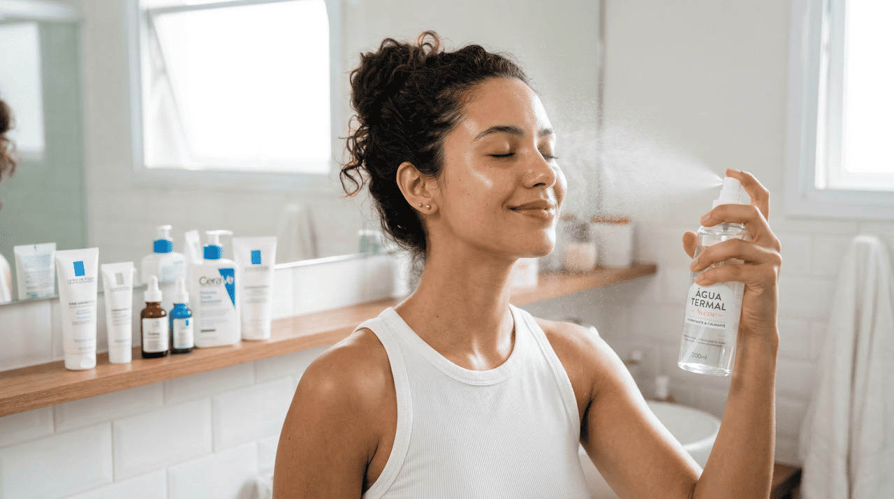 Muitas formulações de água termal ajudam a equilibrar o pH natural da pele, essencial para manter o chamado manto ácido cutâneo