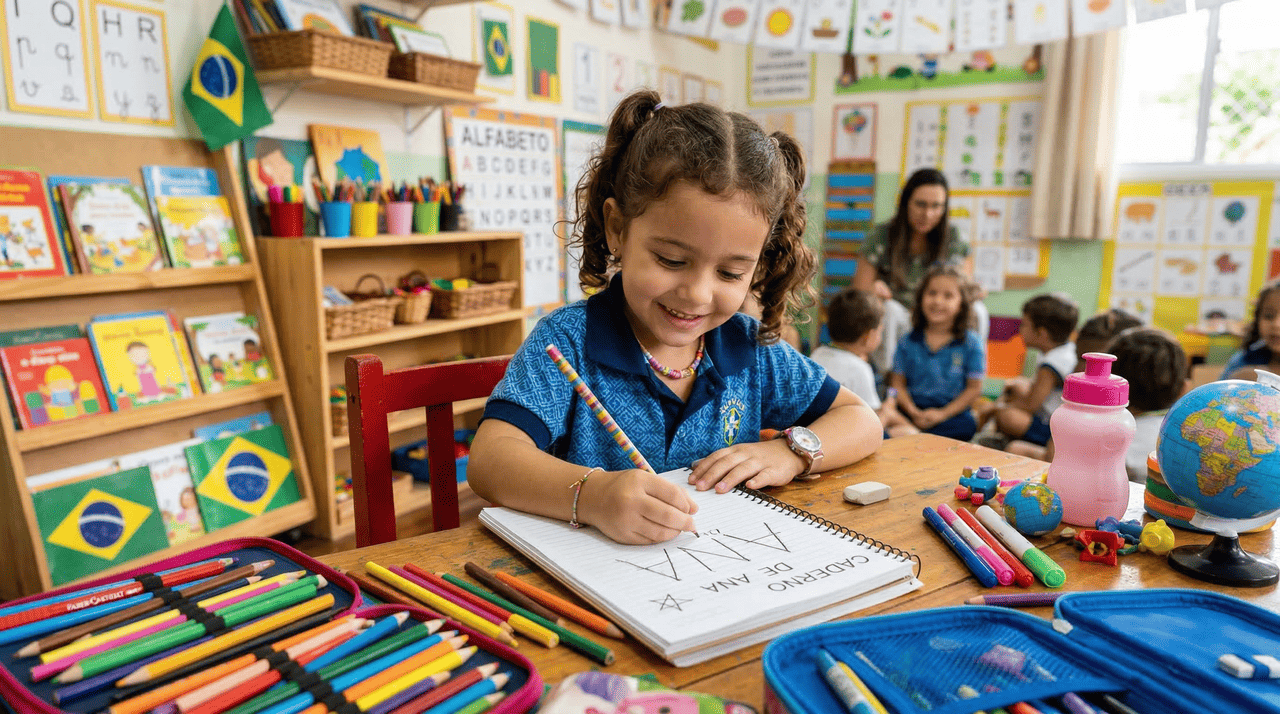 A simplicidade gráfica de um nome pequeno permite que o estudante se concentre no domínio das formas básicas das letras sem o peso de uma sequência interminável de caracteres