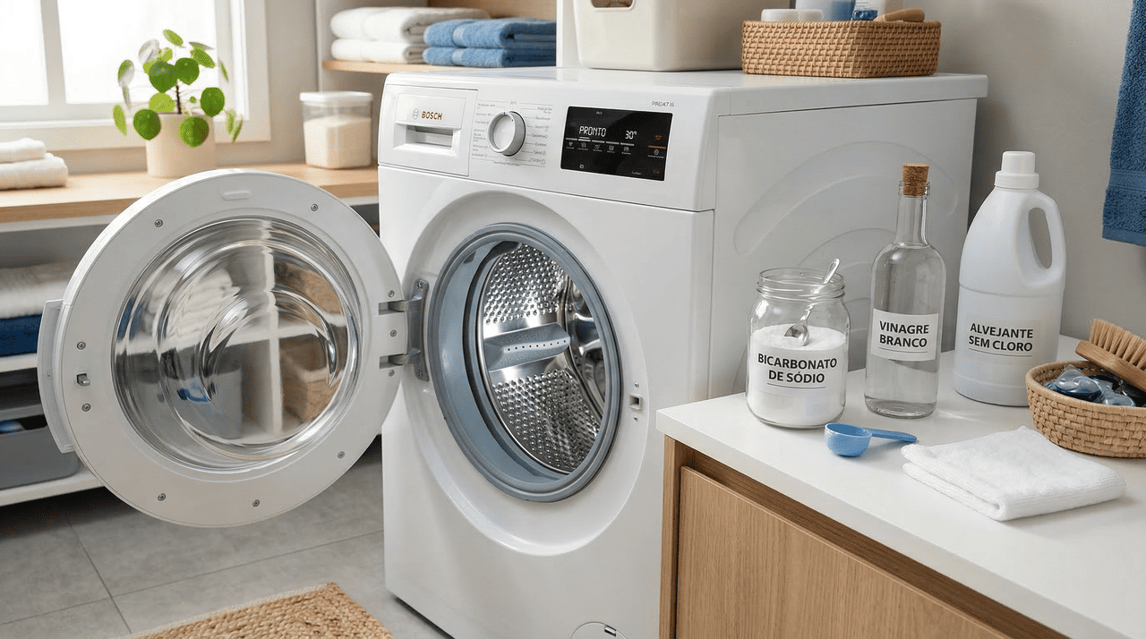 A bomba de limpeza para máquina de lavar é uma combinação simples de produtos domésticos usada para fazer uma higienização mais profunda do interior do equipamento.