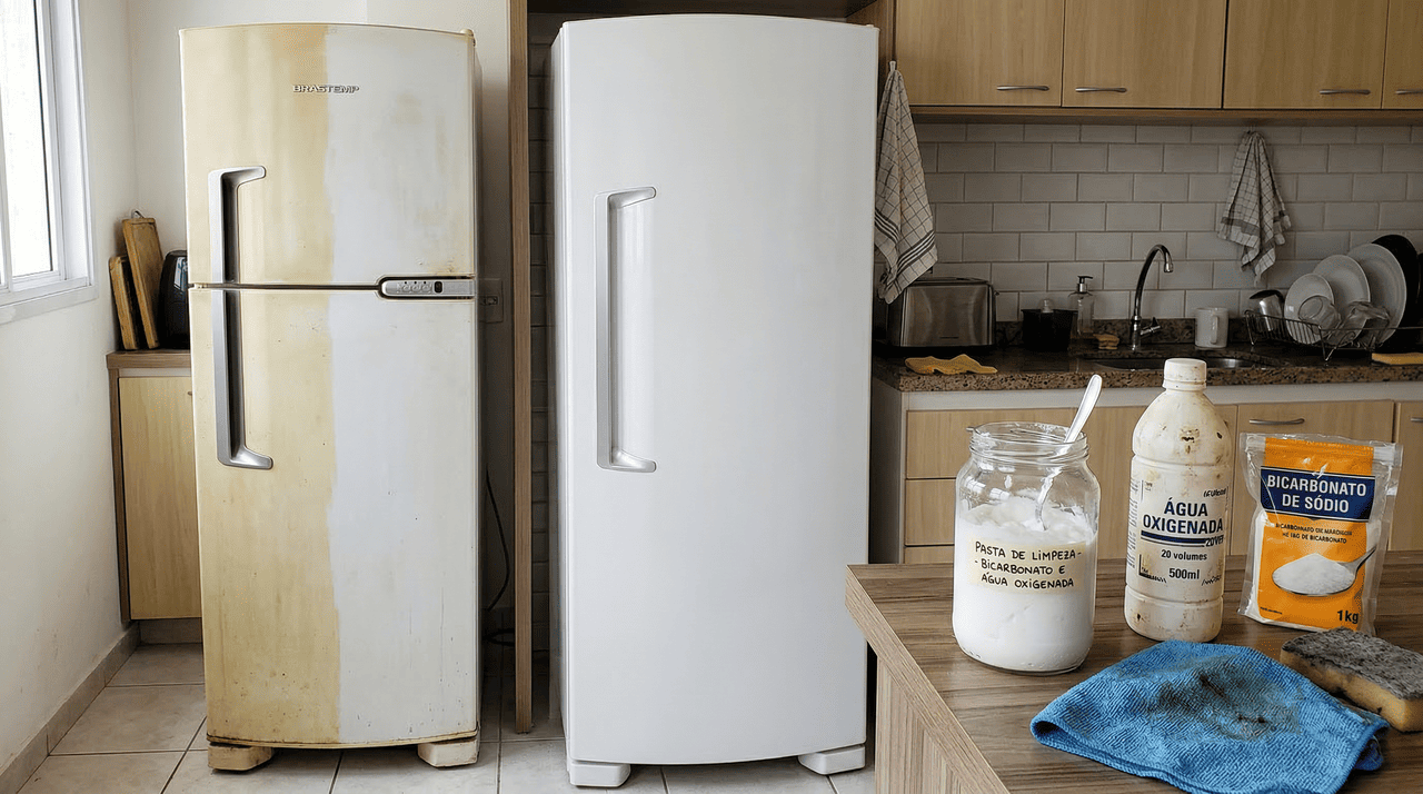 O chamado “milagre do eletro branco” é um truque caseiro de limpeza criado para reduzir o amarelado de eletrodomésticos claros.