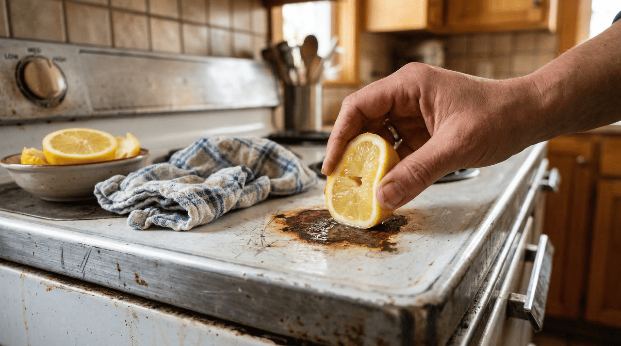 O truque do limão aproveita o ácido cítrico da fruta para ajudar a soltar sujeiras e oxidações leves na superfície metálica.