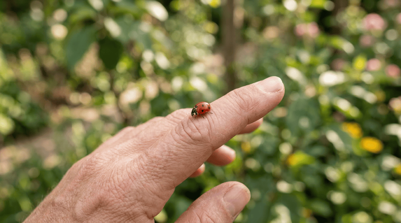 A joaninha é associada à proteção e à abundância, principalmente porque se alimenta de pragas como pulgões, ajudando a preservar plantações, hortas e jardins