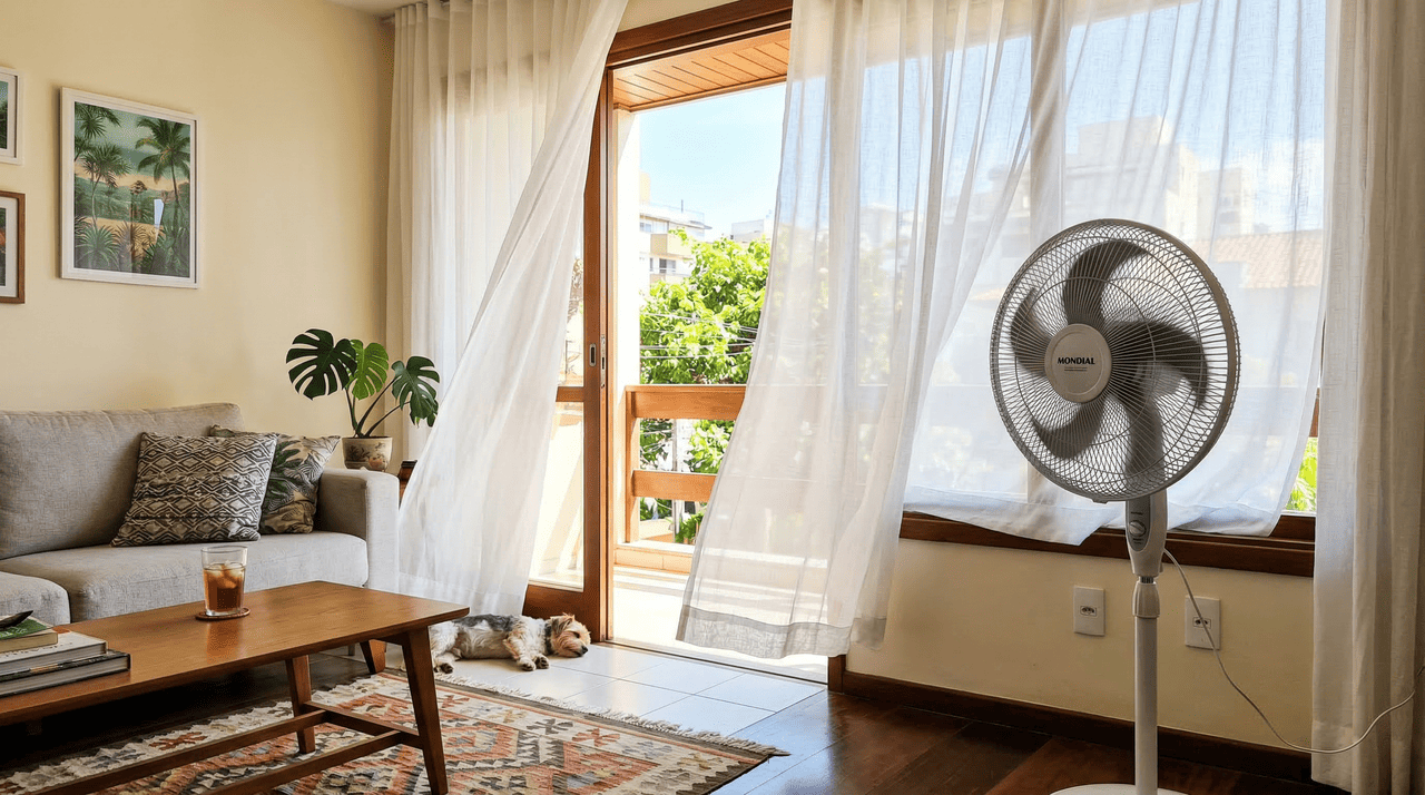 O ventilador costuma consumir bem menos energia do que um ar-condicionado, mas o uso contínuo pode somar um valor relevante ao final do mês.