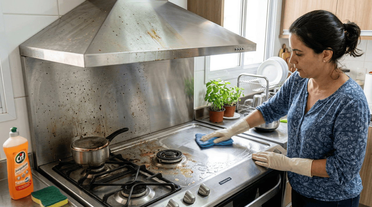 Um desengordurante potente é um produto industrial ou caseiro formulado para remover gordura incrustada e resíduos de fritura