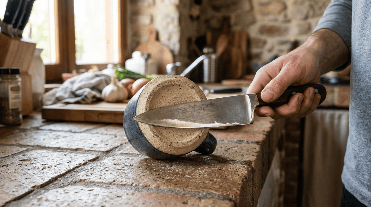 A superfície porosa e rígida encontrada na base de objetos cerâmicos atua como um abrasivo natural de altíssima qualidade para o aço