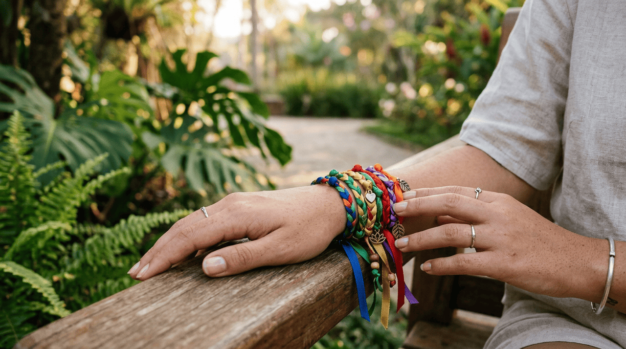 A simpatia da fita colorida no pulso costuma ser entendida como um pacto silencioso com desejos e atitudes positivas voltados às relações.