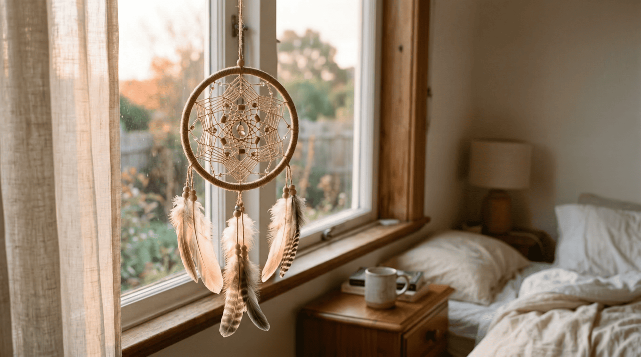 Em termos gerais, o filtro dos sonhos é formado por um aro circular, uma teia central e elementos pendurados, como penas e miçangas.