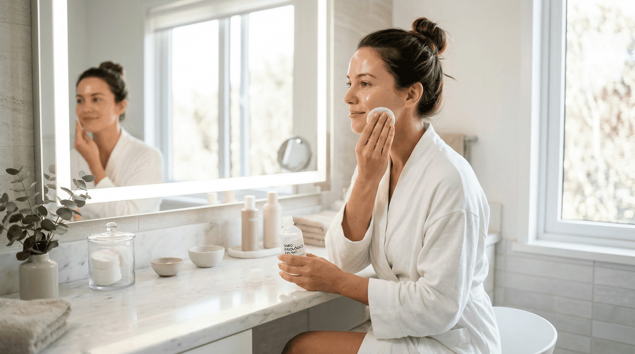 5 dicas para uma pele bonita com "solução salina", um item doméstico comum para uma solução de beleza rápida e limpa