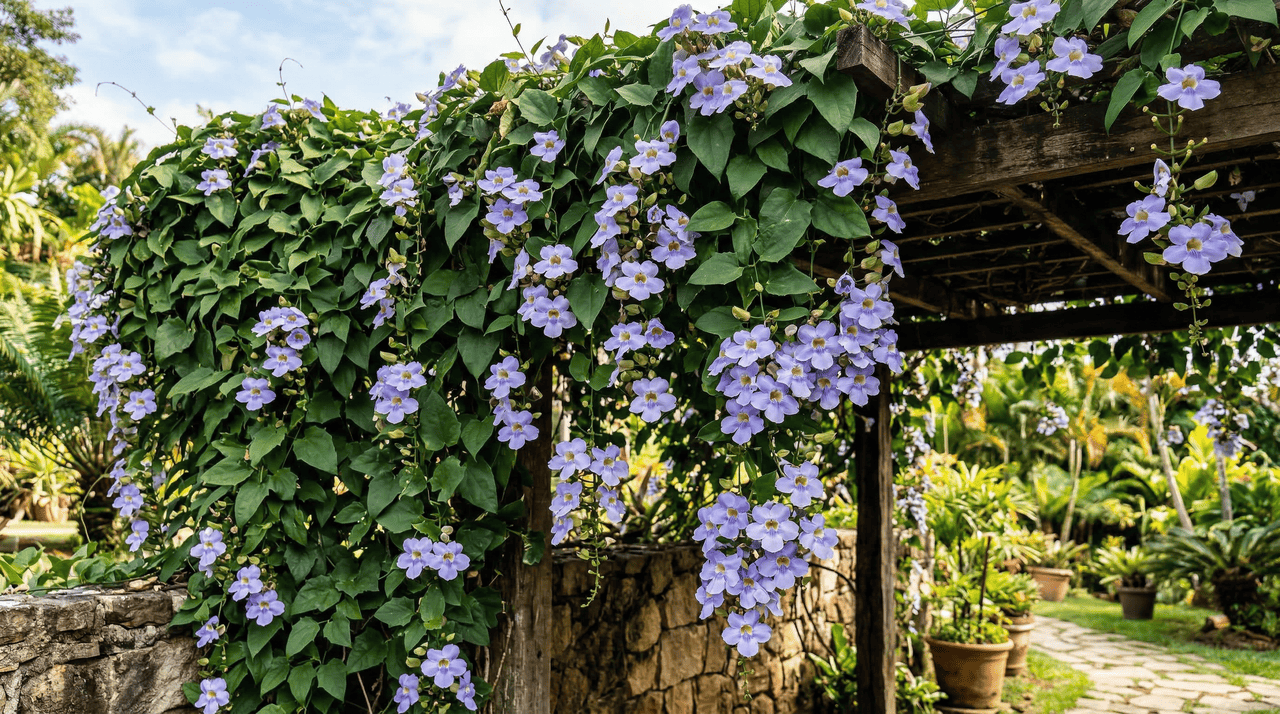 O grande diferencial da tumbérgia-azul em relação a outras trepadeiras ornamentais é a duração extraordinária da sua floração