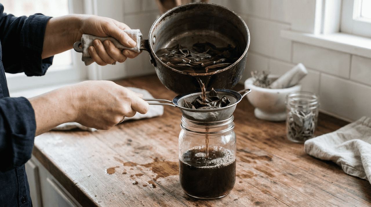 A receita da tintura natural de sálvia utiliza apenas dois ingredientes e leva poucos minutos para ficar pronta.