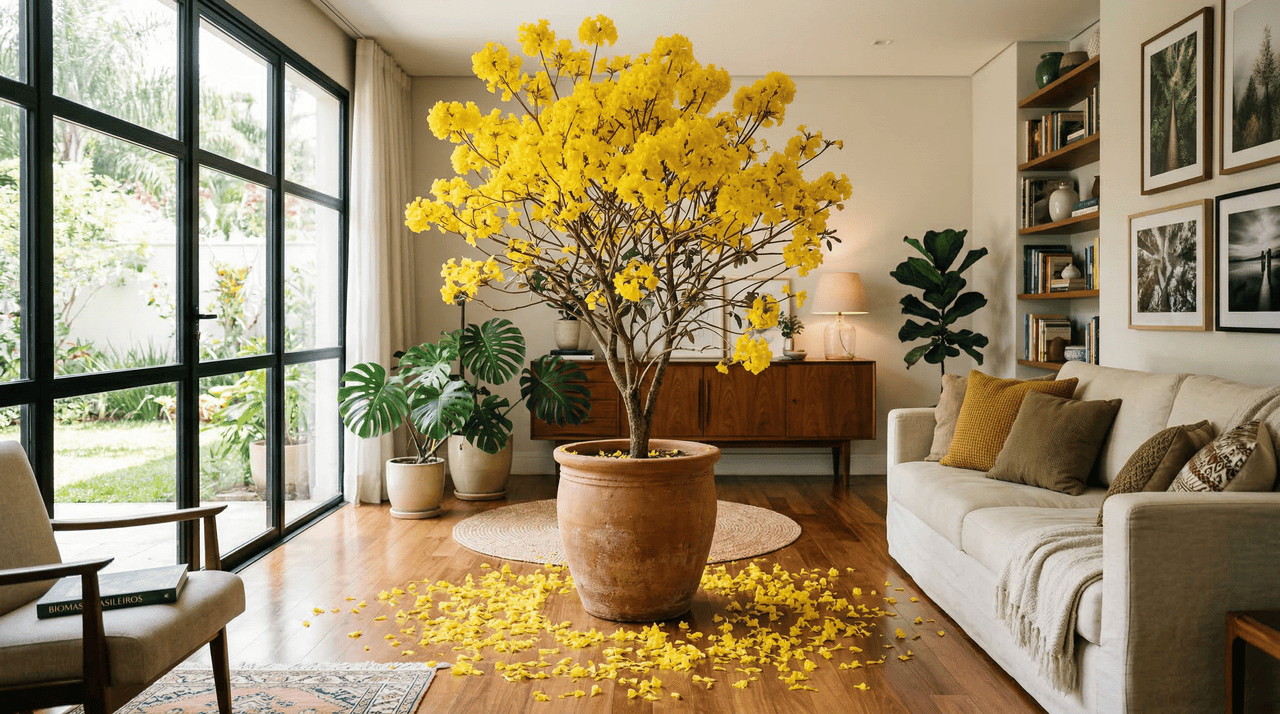 O Handroanthus albus, nome científico dessa beleza dourada, possui um crescimento que pode ser controlado através de podas cuidadosas