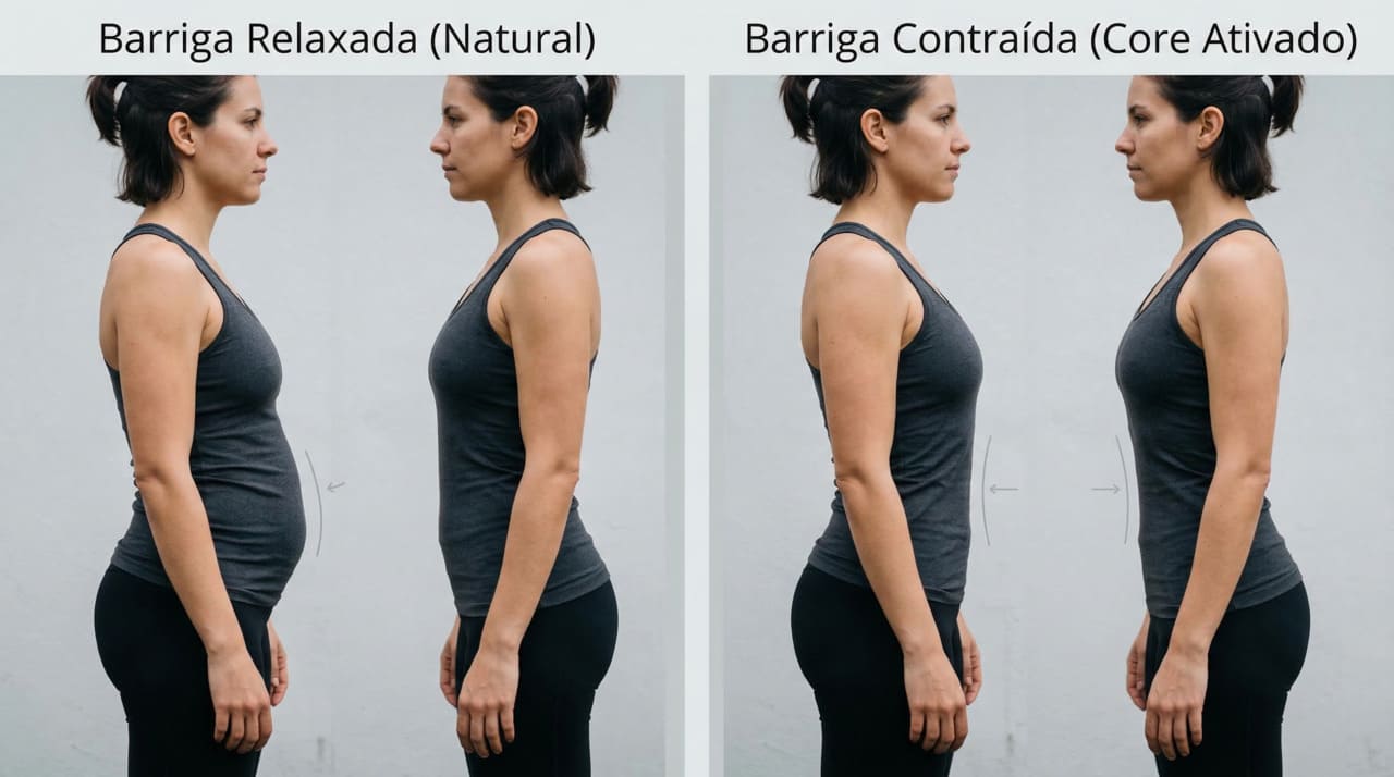 O vácuo abdominal reduz a circunferência da cintura porque fortalece o transverso, o músculo que funciona como uma cinta natural ao redor do abdômen