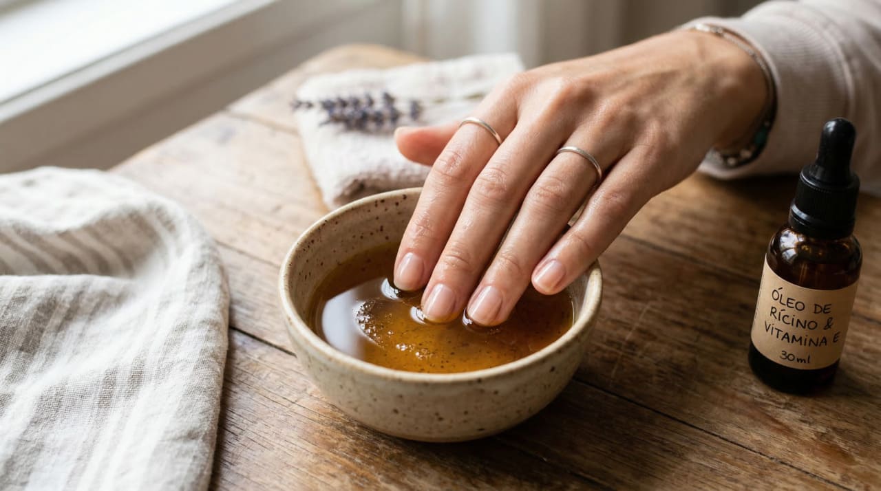 A receita utilizada por especialistas em cuidados naturais combina ingredientes que nutrem, hidratam e reconstroem a queratina sem agredir a estrutura da unha