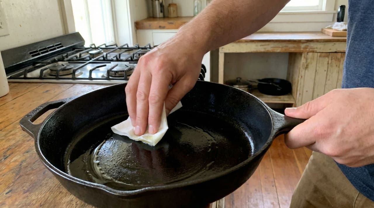 A cura, também conhecida como seasoning, é a formação de uma película de gordura polimerizada na superfície da panela de ferro