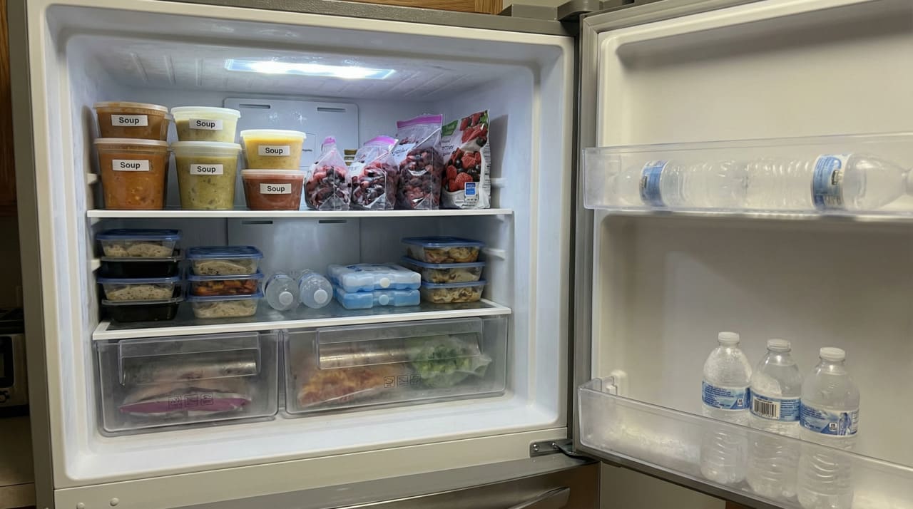 Quando há poucos itens armazenados, quase todo o espaço interno fica preenchido apenas por ar frio