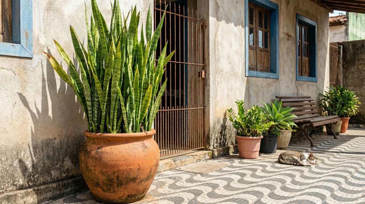 O uso estratégico dessa espécie permite criar barreiras visuais suaves que delimitam o espaço privado com muita sofisticação e leveza natural.