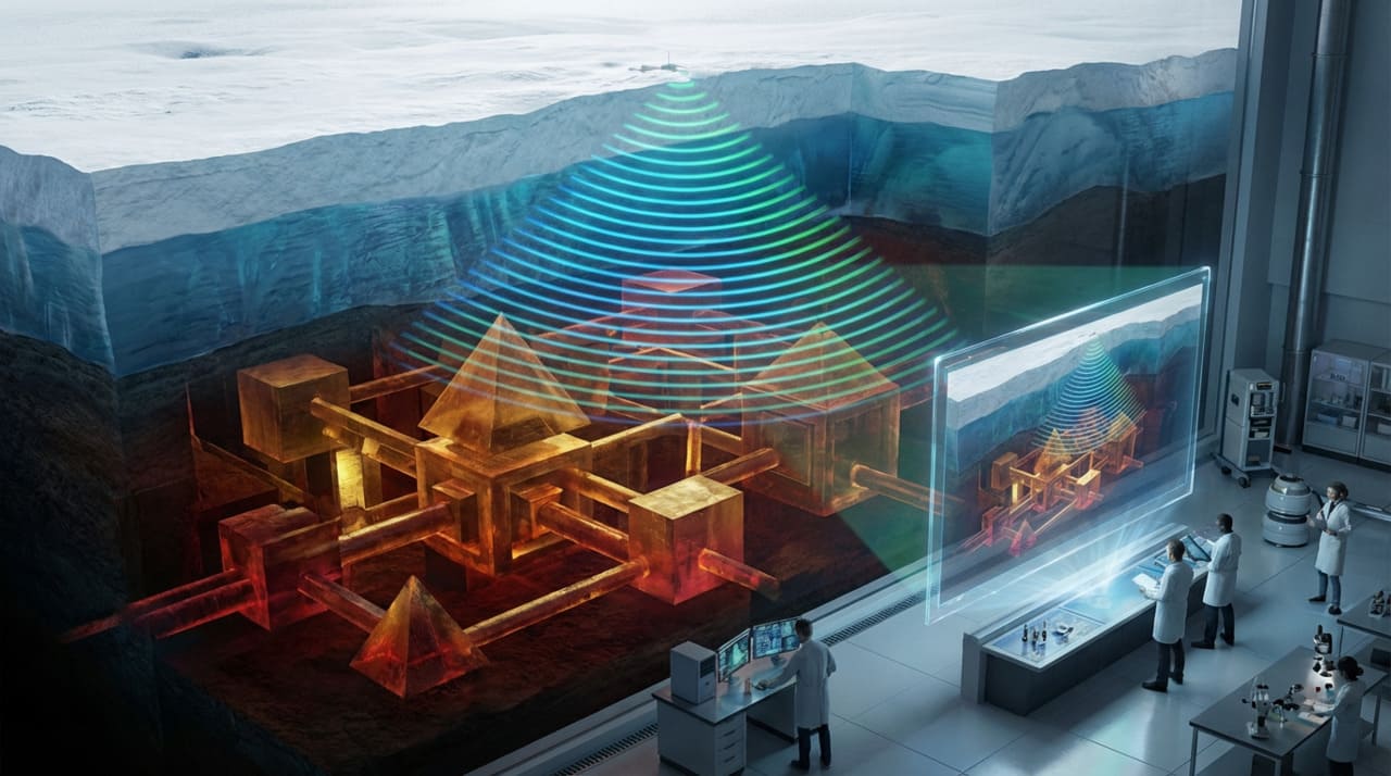 Durante um voo de rotina para mapear as camadas de gelo, os sensores de radar de um avião detectaram anomalias estruturais profundas no solo polar