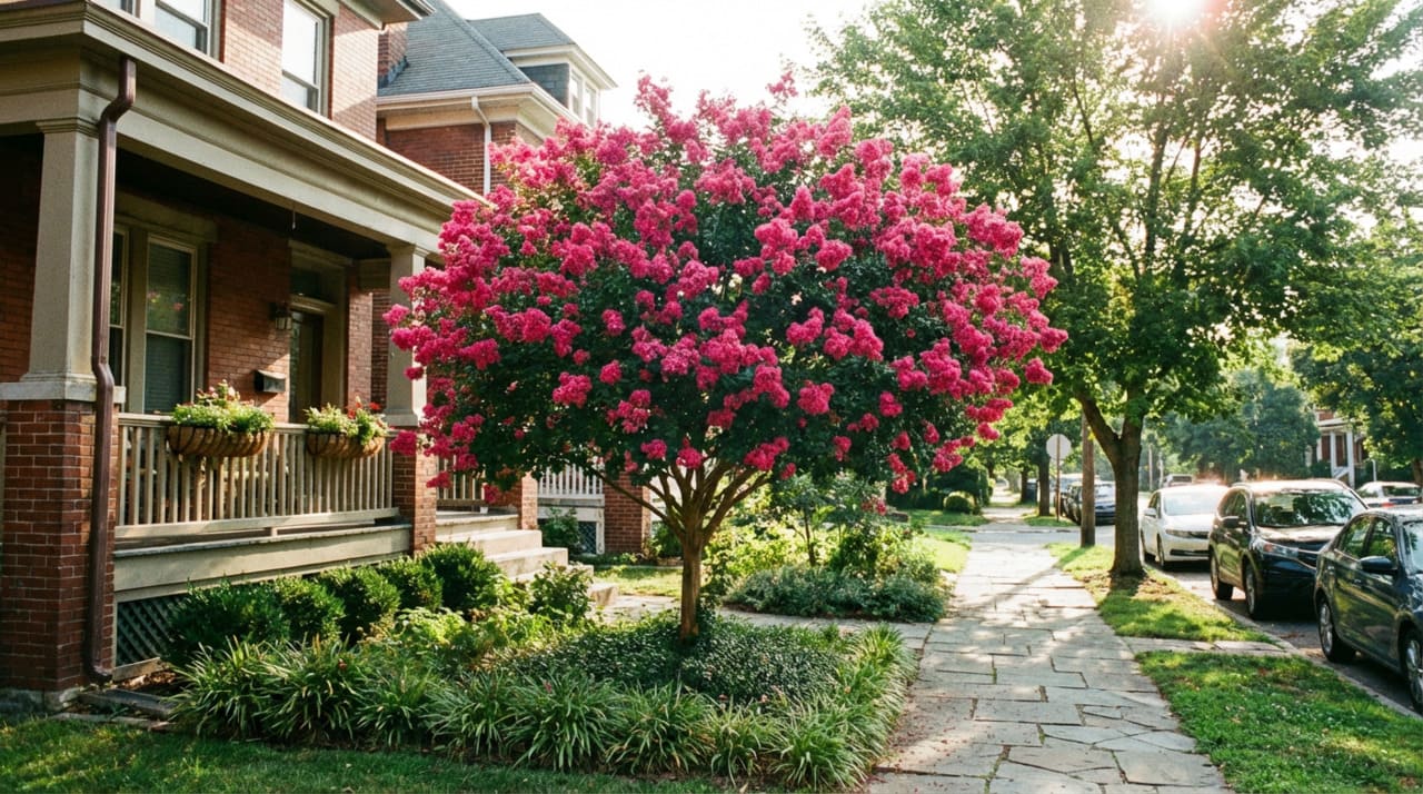 A Lagerstroemia indica se destaca por ser uma planta de porte médio que raramente ultrapassa os seis metros de altura quando bem manejada