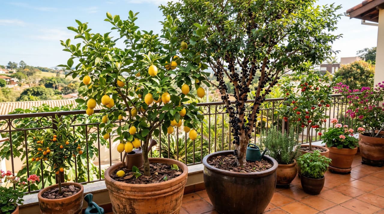 Além das cinco espécies anteriores, outras árvores frutíferas também prosperam em vasos e merecem espaço no seu jardim